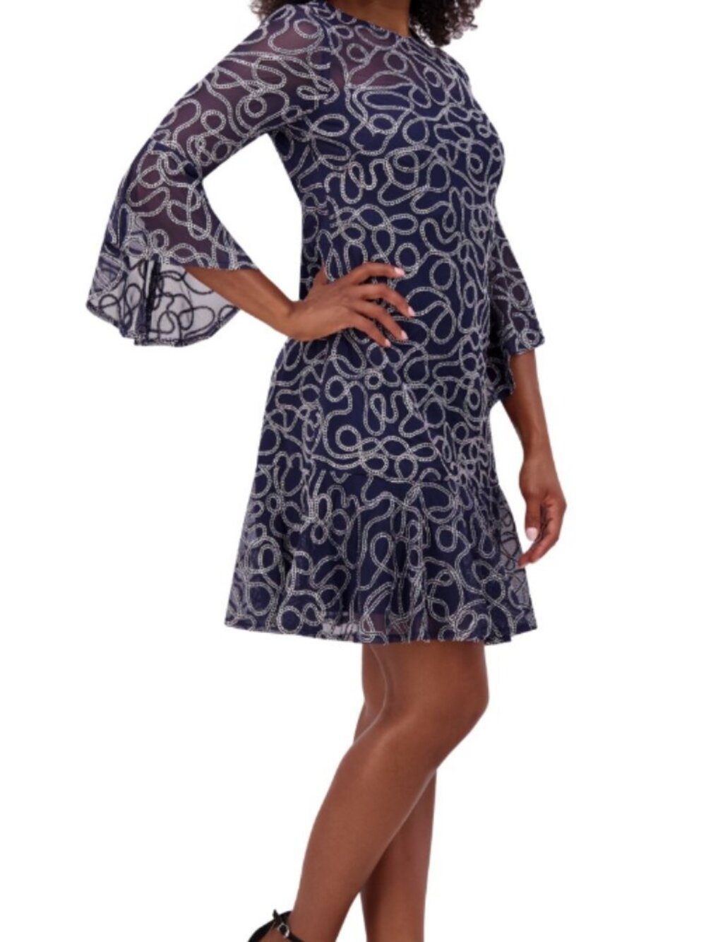 Jessica Howard Illusion-Yoke Flounce-Hem Mini Dress Size 8 Blue NWT Party Date - Picture 2 of 8